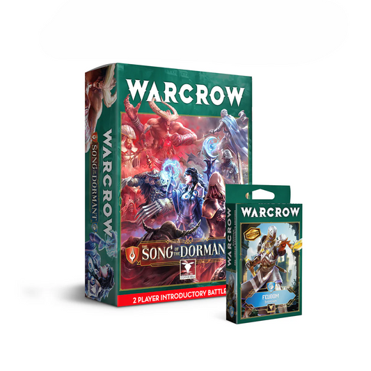 The Warcrow: Song of the Dormant pre-order bundle, showing the main battle pack alongside the exclusive Syzigian miniature box.