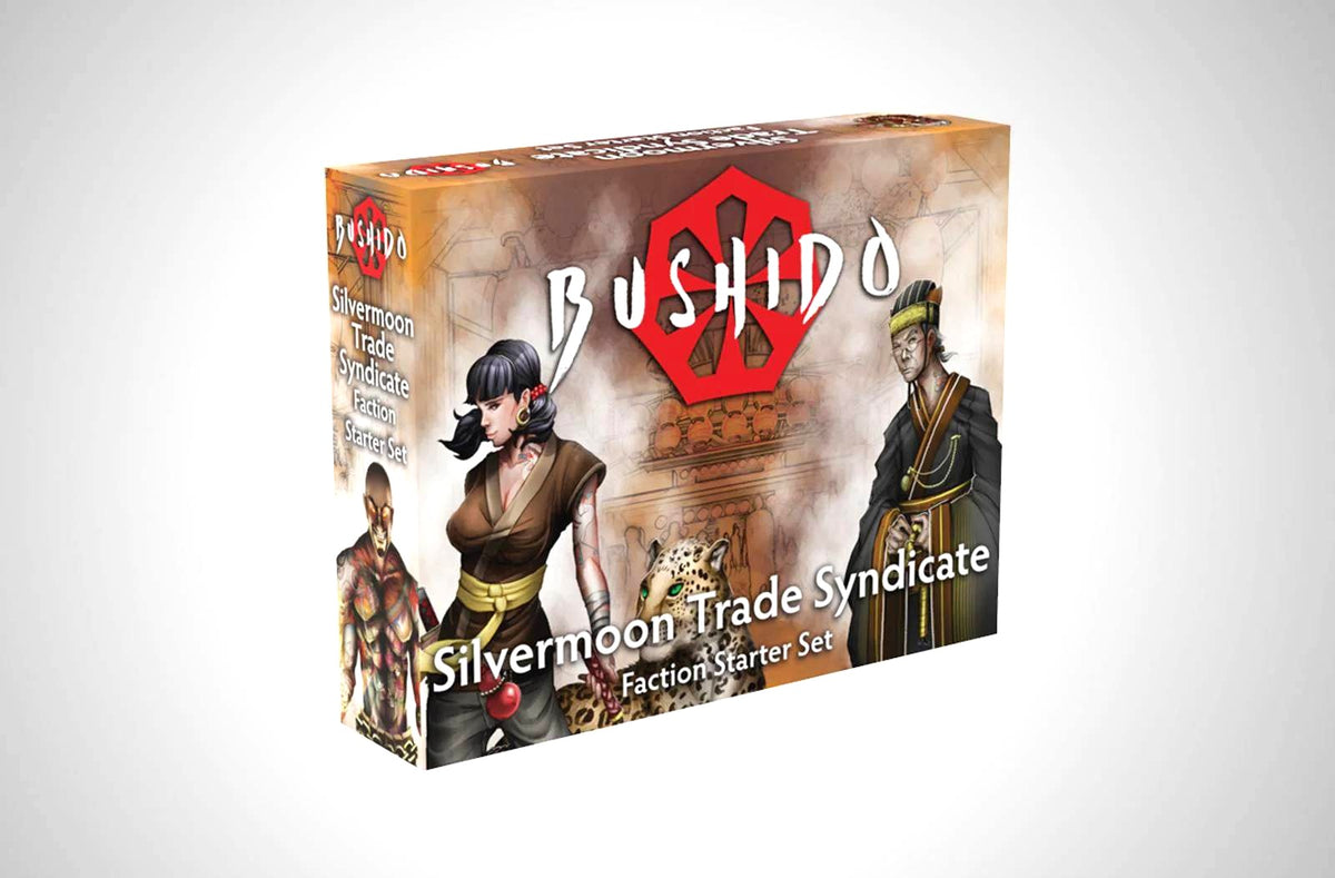 Front box art packaging for the Bushido Silvermoon Trade Syndicate Starter Set.