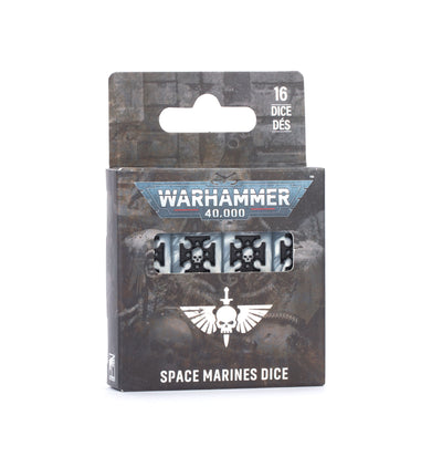 The official Space Marines themed 16mm dice set in metallic silver.