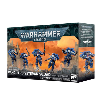 The official retail product box for the Space Marines Vanguard Veteran Squad with Jump Packs.