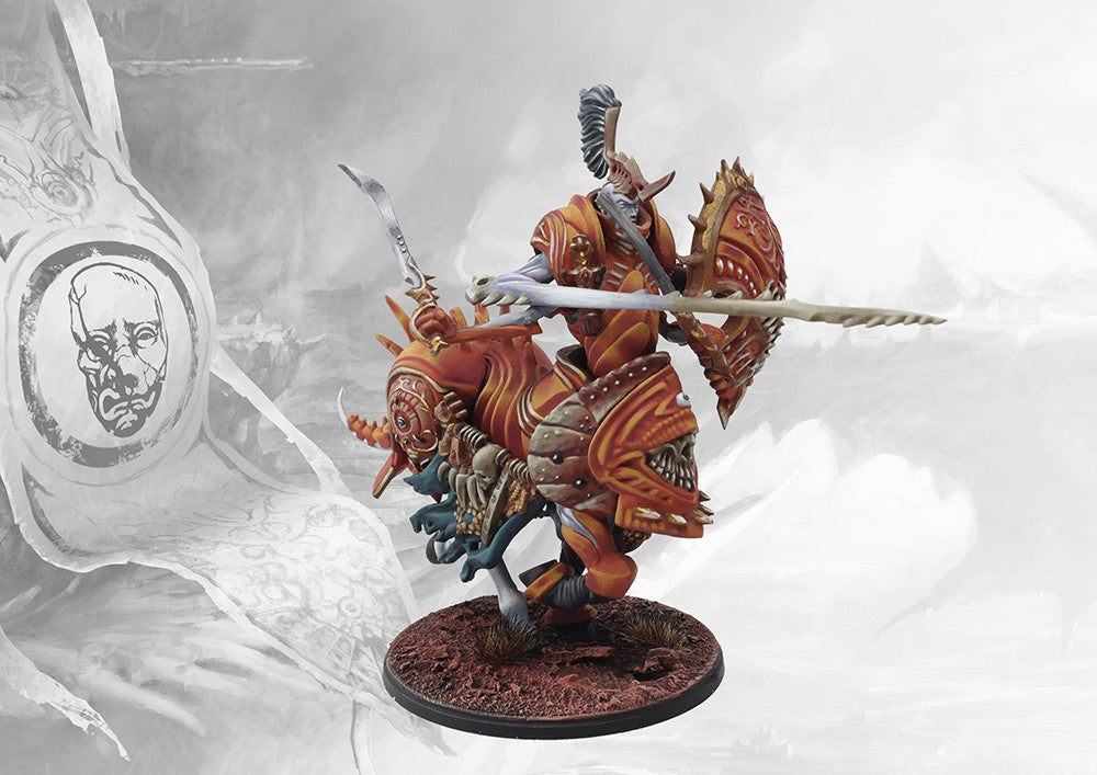 Painted Spires Centaur Avatara miniature from the Conquest wargame, depicting the elite unit's fierce stance and unique bio-engineered form