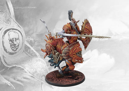 Painted Spires Centaur Avatara miniature from the Conquest wargame, depicting the elite unit's fierce stance and unique bio-engineered form
