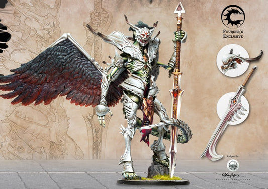 Hubris Founder's Exclusive resin miniature for Conquest: The Last Argument of Kings, sculpted by Michael Kontraros, shown with alternative head and weapon options.