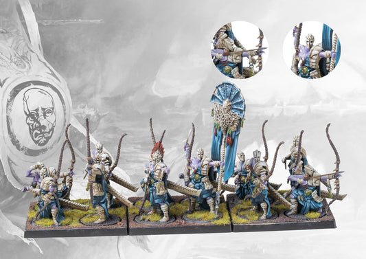 Close-up view of the painted Marksman Clones, highlighting the unique three-armed bio-engineered design and the unit's command model.