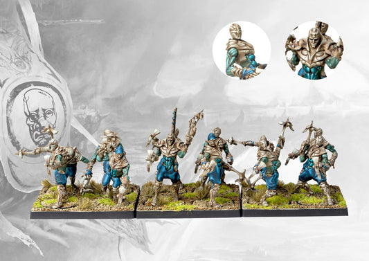  Fully painted regiment of Conquest Spires Vanguard Clone Infiltrators, showcasing the light infantry unit armed with crossbow-like weapons and their unique bone armor.