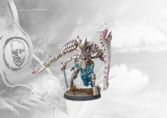 Fully painted Resin Ward Preceptor miniature for Conquest, the elite defensive officer with preternatural reflexes and massive shield.