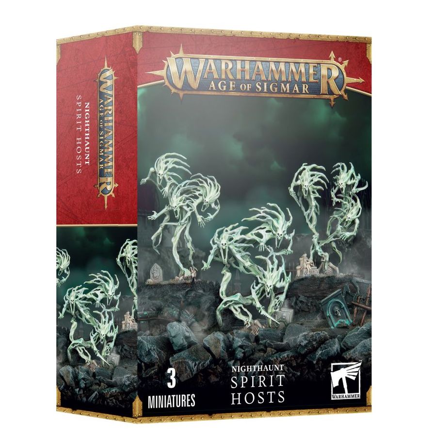 The official retail product box for the Spirit Hosts miniature kit, featuring the fully assembled and painted Nighthaunt models.
