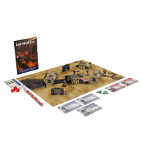 Included Nomads and ALEPH miniatures, dice, card scenery, and rulebook components spread out.
