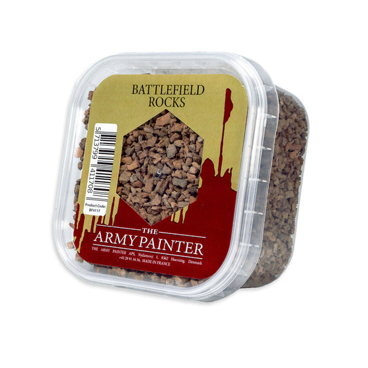 A tub of The Army Painter Battlefield Rocks, a fine gravel and stone material for basing miniatures and creating scenery.
