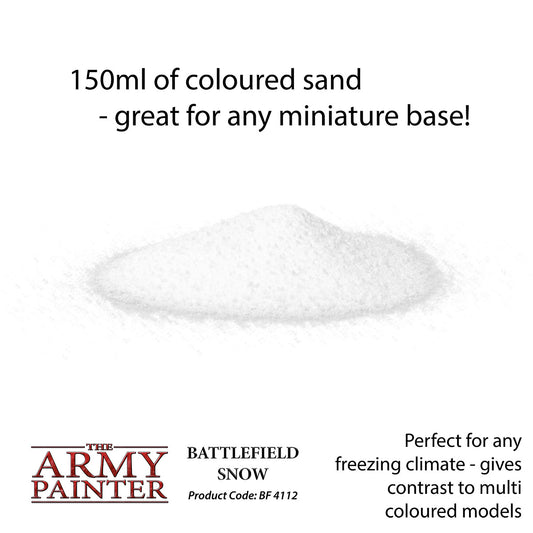 150ml of Battlefield Snow colored sand by The Army Painter on a white background