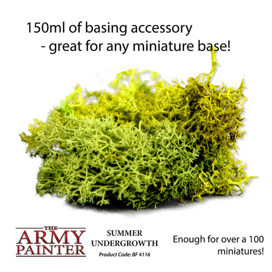 Moss-like material with text about a 150ml basing accessory from The Army Painter on a white background.