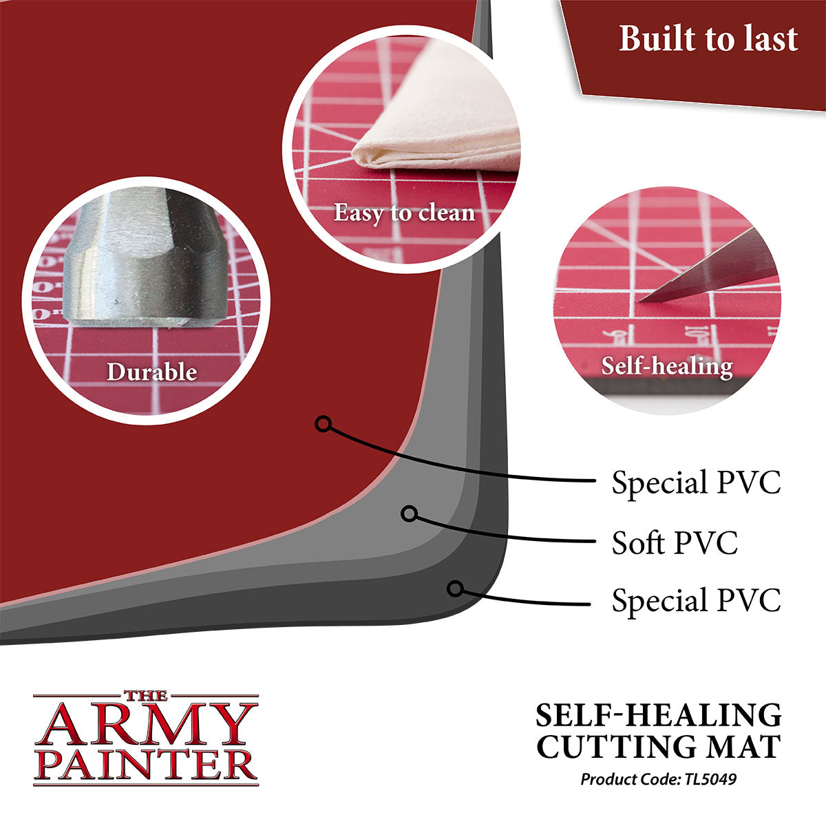Self-healing cutting mat with features highlighted, branded as 'The Army Painter'.