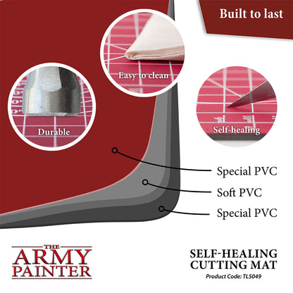Self-healing cutting mat with features highlighted, branded as 'The Army Painter'.