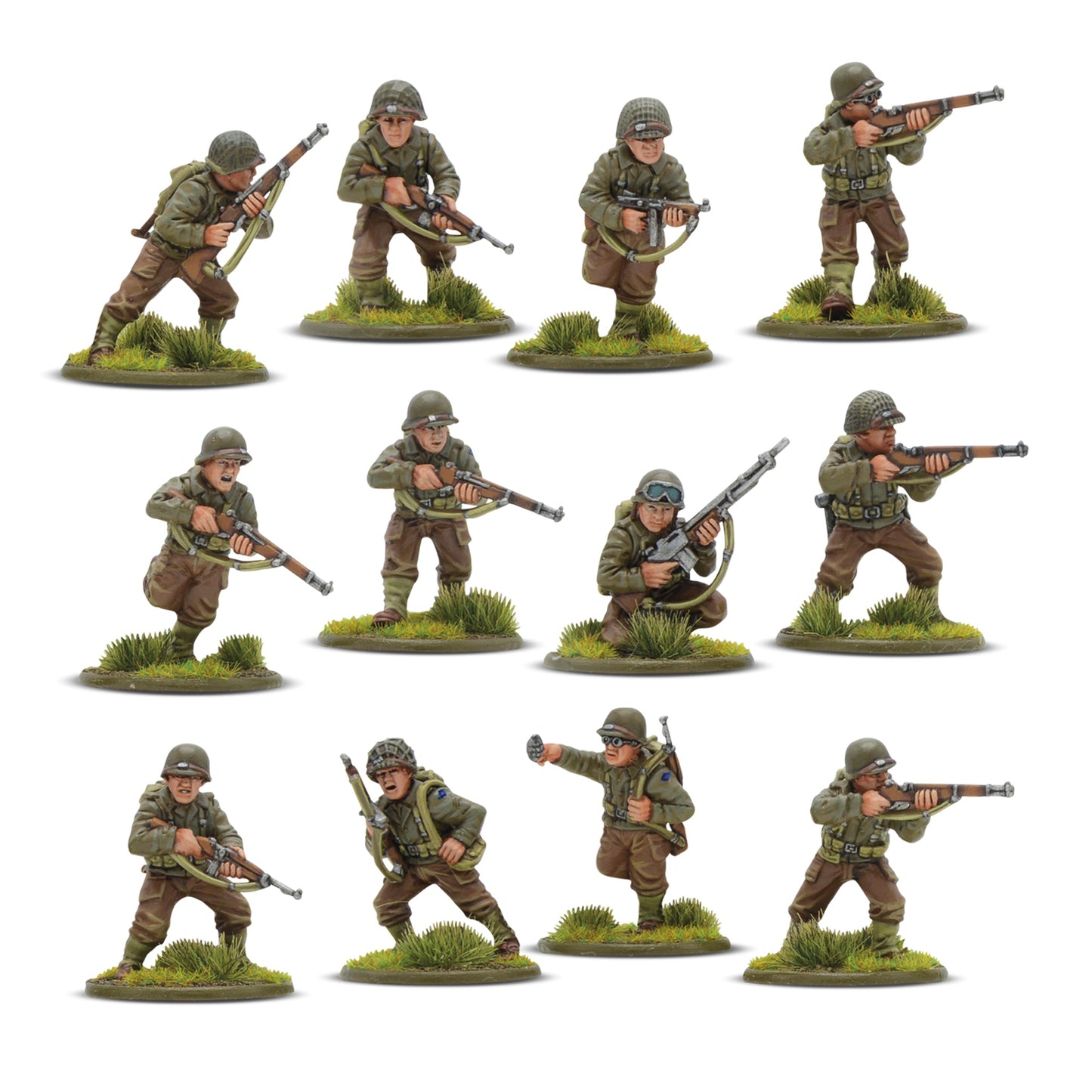 Painted 28mm plastic US Ranger miniatures from the Bolt Action Starter Set