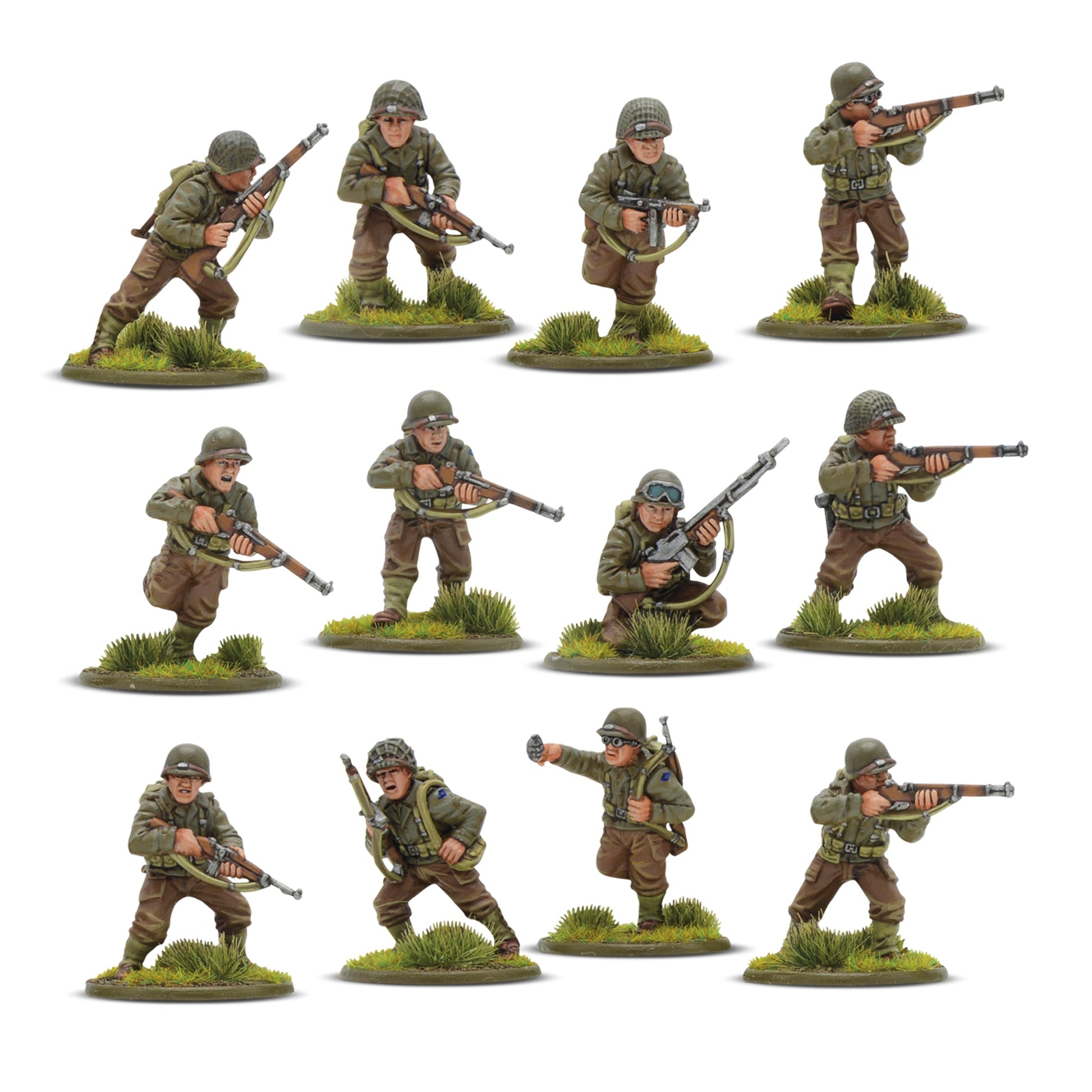Painted 28mm plastic US Ranger miniatures from the Bolt Action Starter Set