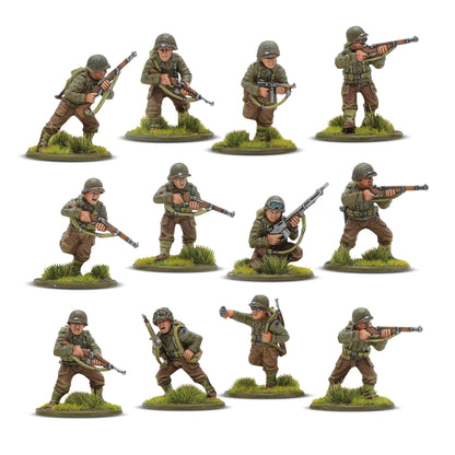 Painted 28mm plastic US Ranger miniatures from the Bolt Action Starter Set