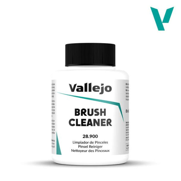 An 85ml bottle of Vallejo Brush Cleaner, a solution for deep cleaning artist and hobby paint brushes.