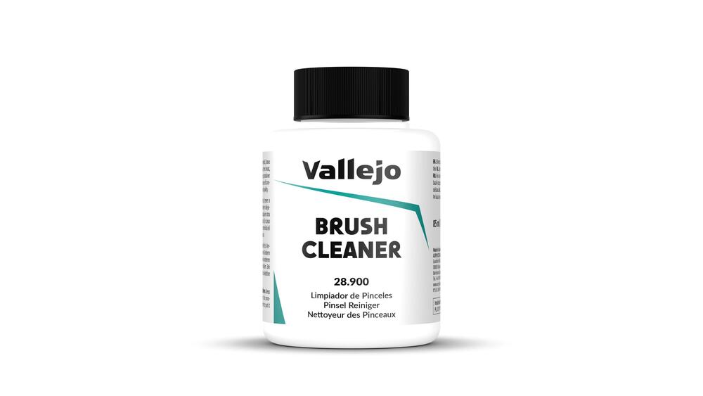 An 85ml bottle of Vallejo Brush Cleaner, a solution for deep cleaning artist and hobby paint brushes.