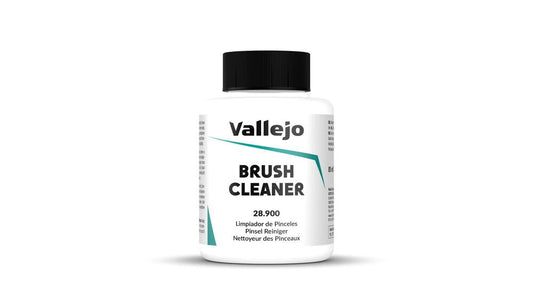 An 85ml bottle of Vallejo Brush Cleaner, a solution for deep cleaning artist and hobby paint brushes.