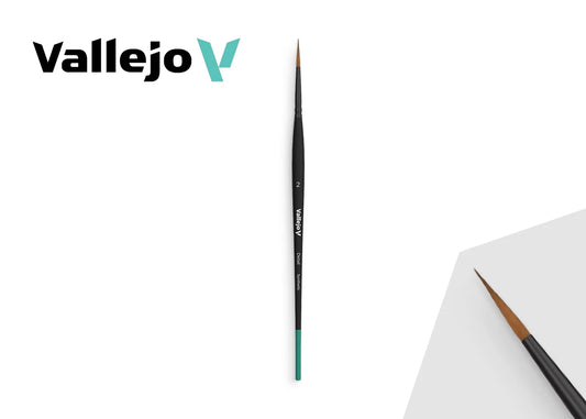A single Vallejo Detail Round Synthetic Brush in size 2/0, showing its fine tip and black handle.