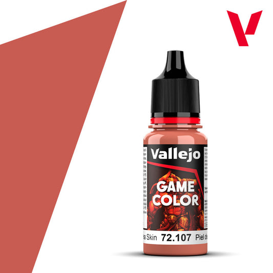 An 18ml bottle of the new Vallejo Game Color acrylic paint in the colour Athena Skin (72.107).