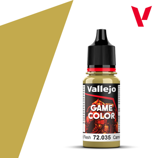 An 18ml bottle of the new Vallejo Game Color acrylic paint in the colour Dead Flesh (72.035).