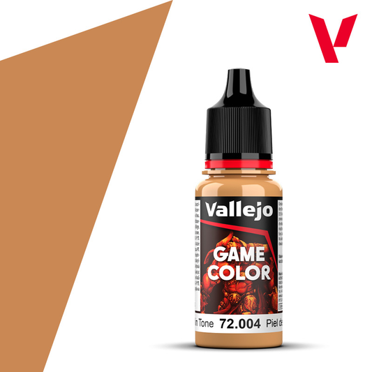 An 18ml bottle of the new Vallejo Game Color acrylic paint in the colour Elf Skin Tone (72.004).