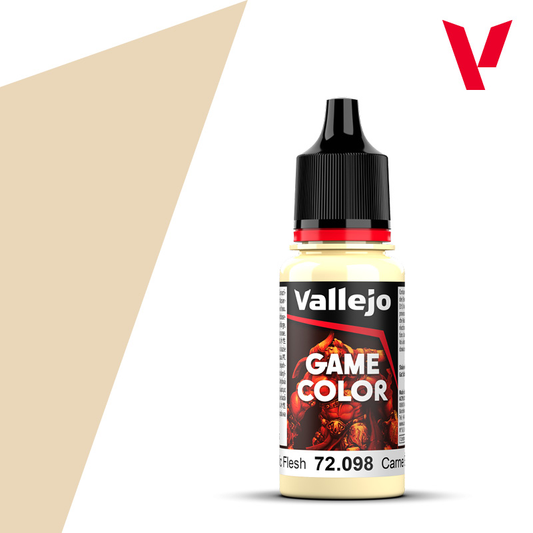 An 18ml bottle of the new Vallejo Game Color acrylic paint in the colour Elfic Flesh (72.098).