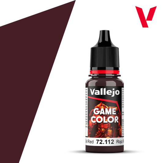 An 18ml bottle of the new Vallejo Game Color acrylic paint in the colour Evil Red (72.112).