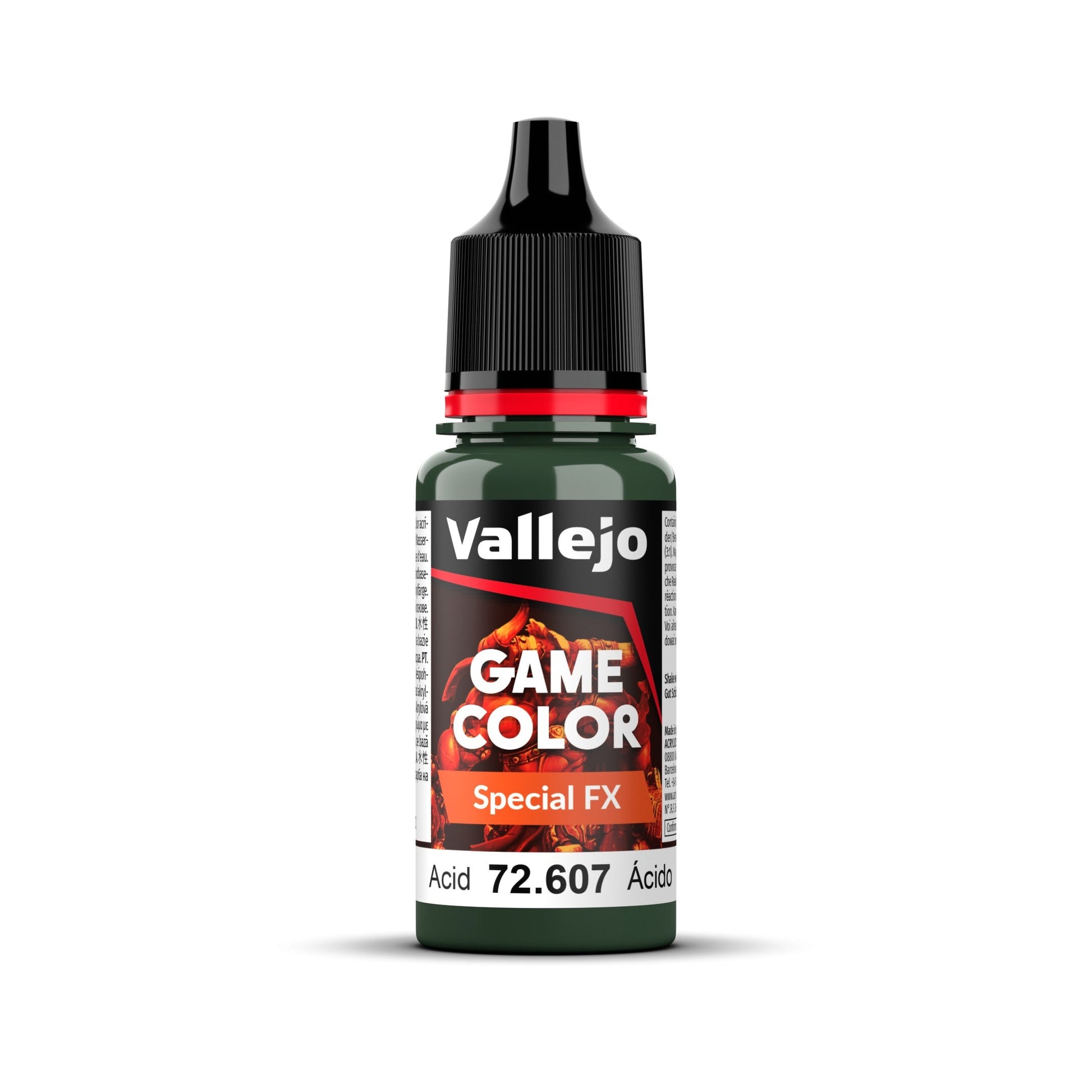 An 18ml bottle of Vallejo Game Color Special FX paint in the colour Acid (72.607).