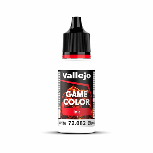 An 18ml bottle of Vallejo Game Color White Ink (72.082).