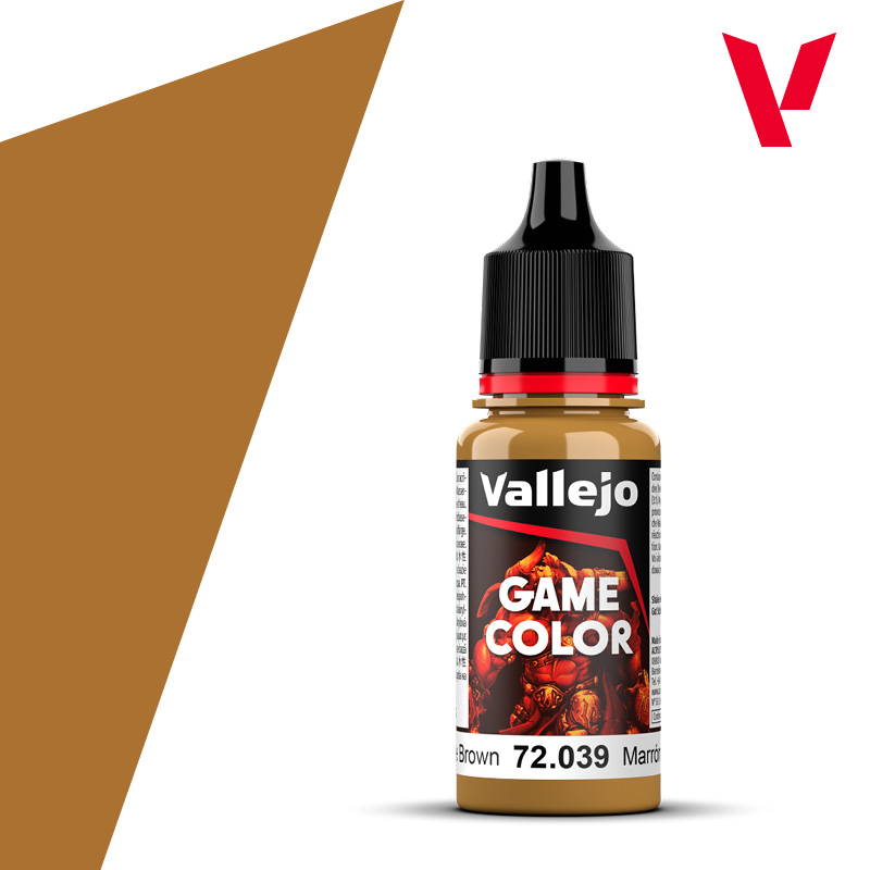 An 18ml bottle of the new Vallejo Game Color acrylic paint in the colour Plague Brown (72.039).
