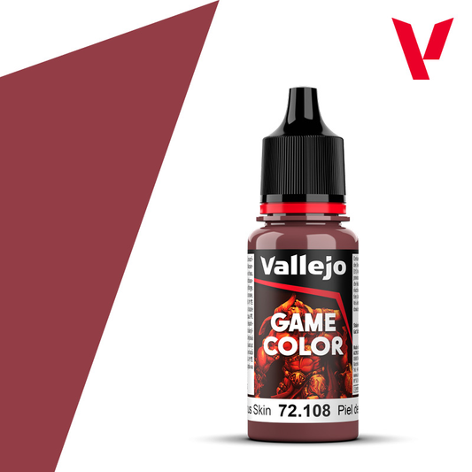 An 18ml bottle of the new Vallejo Game Color acrylic paint in the colour Succubus Skin (72.108).