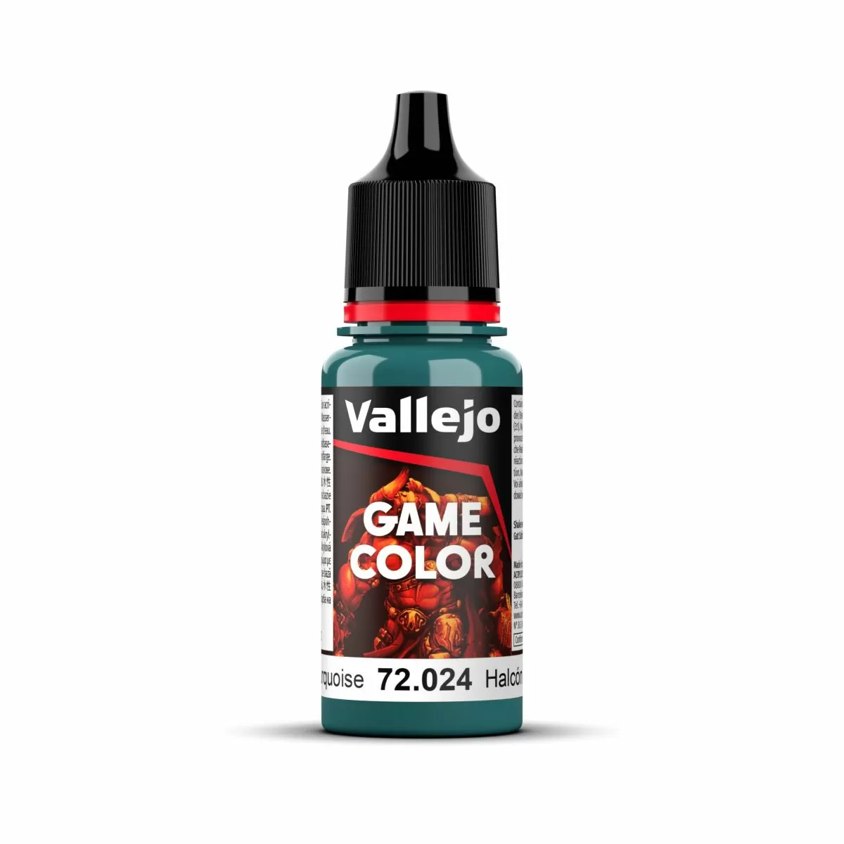 An 18ml bottle of the new Vallejo Game Color acrylic paint in the colour Turquoise (72.024).