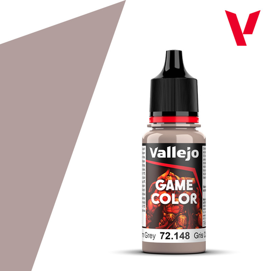 An 18ml bottle of the new Vallejo Game Color acrylic paint in the colour Warm Grey (72.148).
