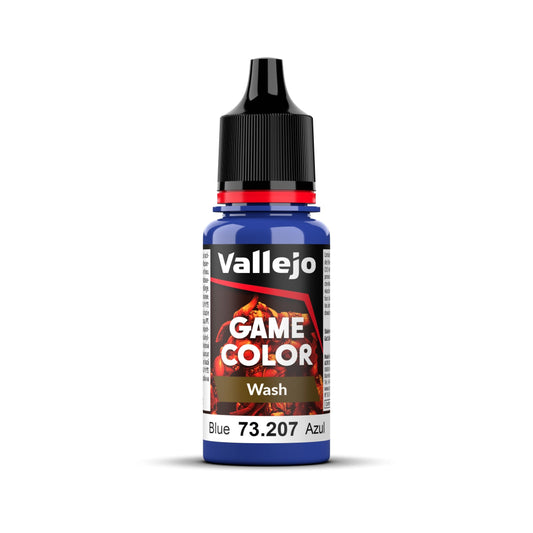 An 18ml bottle of Vallejo Game Color Blue Wash (73.207), a paint for shading miniatures.