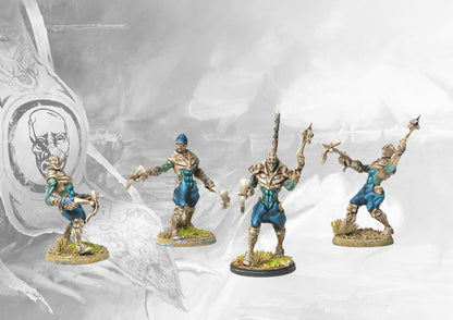 Four individual, painted Vanguard Clone Infiltrators miniatures in dynamic poses, representing the specialized skirmishers of the Spires faction.