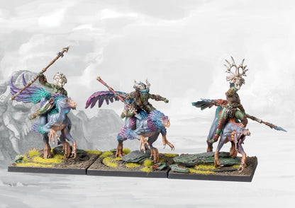 A fully painted regiment of W'adrhŭn Raptor Riders, showcasing the fast, predatory dinosaur mounts and their riders armed with spears.