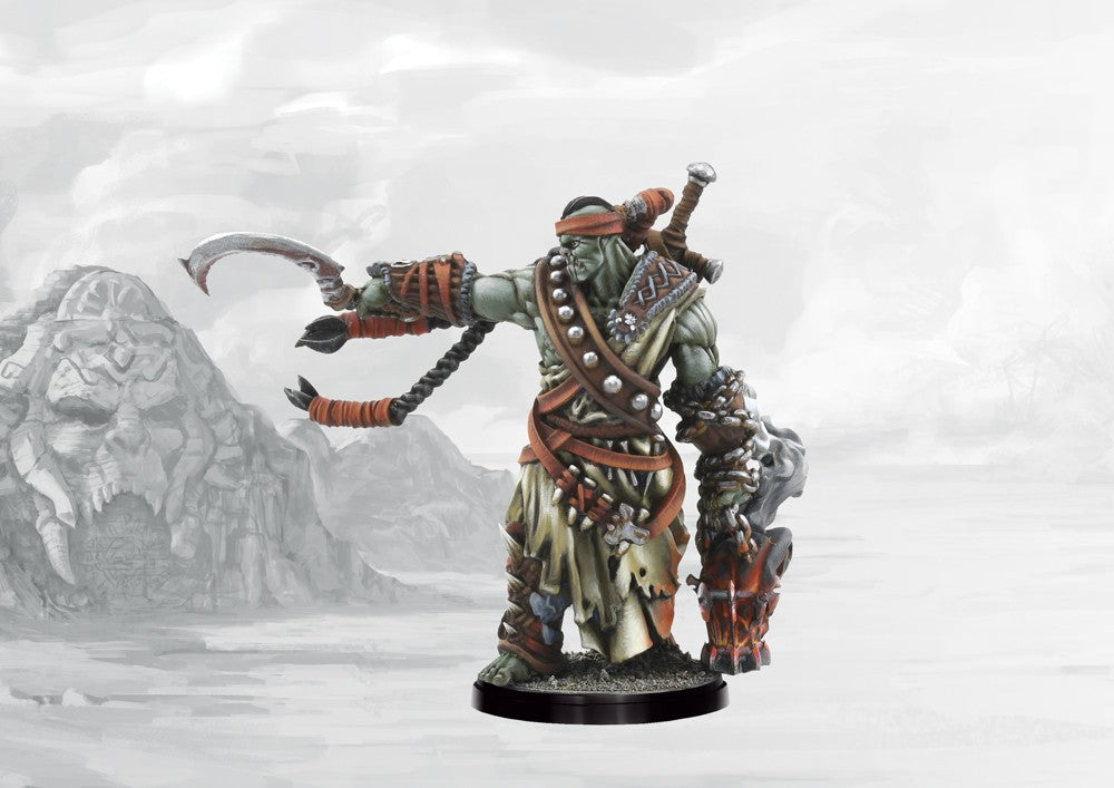 Fully painted W'adrhŭn Scion of Conquest character, an Infantry Leader miniature wielding a large curved blade and wearing combat wraps.