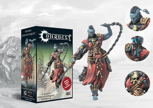 Full painted model display of the W'adrhŭn Scion of Conquest, the aggressive character leader wielding a chain weapon and combat blade.