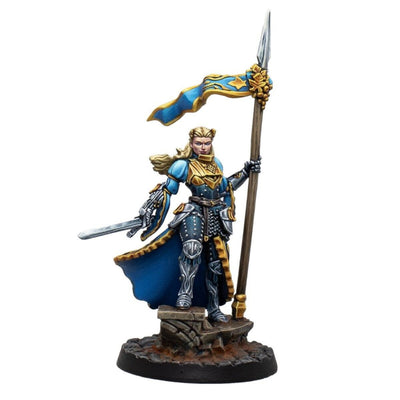 Fully painted Genevieve, Countess of Silem miniature displayed on an ornate scenic base.