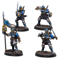 A group shot of the 4 painted miniatures from the Warcrow Feudom Guardians of the Mounds set.