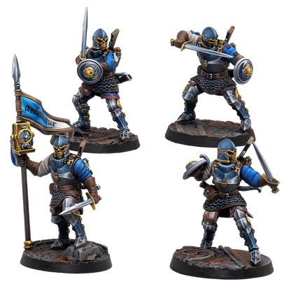 A group shot of the 4 painted miniatures from the Warcrow Feudom Guardians of the Mounds set.
