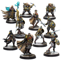 A group shot of the 10 painted miniatures from the Warcrow Hegemony Action Pack.