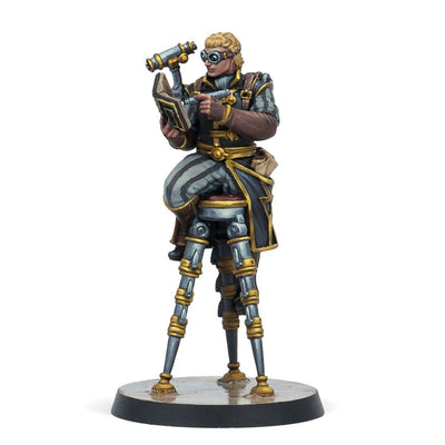 Fully painted Hegemony Strategos commander miniature posed on a tactical scenic base.