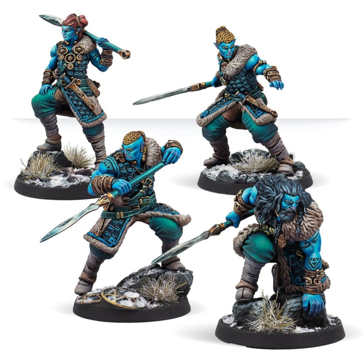 Fully painted Northern Tribes Tundra Marauders miniatures displayed on tactical scenic bases.