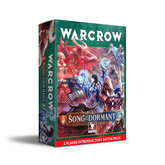 The box for the Warcrow: Song of the Dormant 2-player introductory battle pack, showing the heroes of Feudom and the Scions of Yaldabaoth.