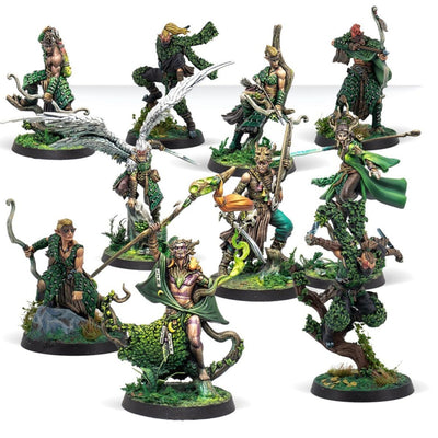 Fully painted Syenann Action Pack elven miniatures displayed on tactical scenic bases.
