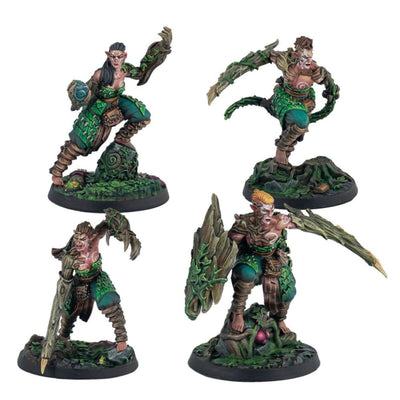 Fully painted Syenann Sprigs miniatures displayed on scenic bases.