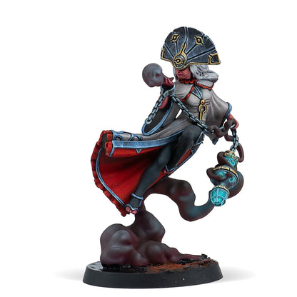 A painted Warcrow miniature of Breath, a floating spellcaster hero for the Scions of Yaldabaoth.